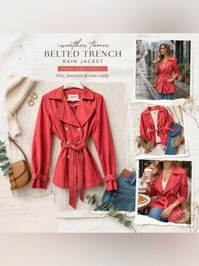 Weather Tamer Belted Trench Rain Jacket Coral Pink Size L